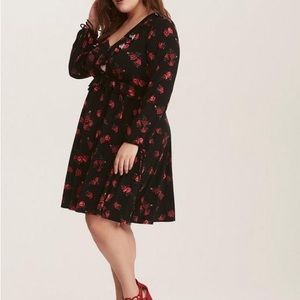 Torrid Women Black Floral Jersey Knit Skater Dress Plus Size 2x NEW